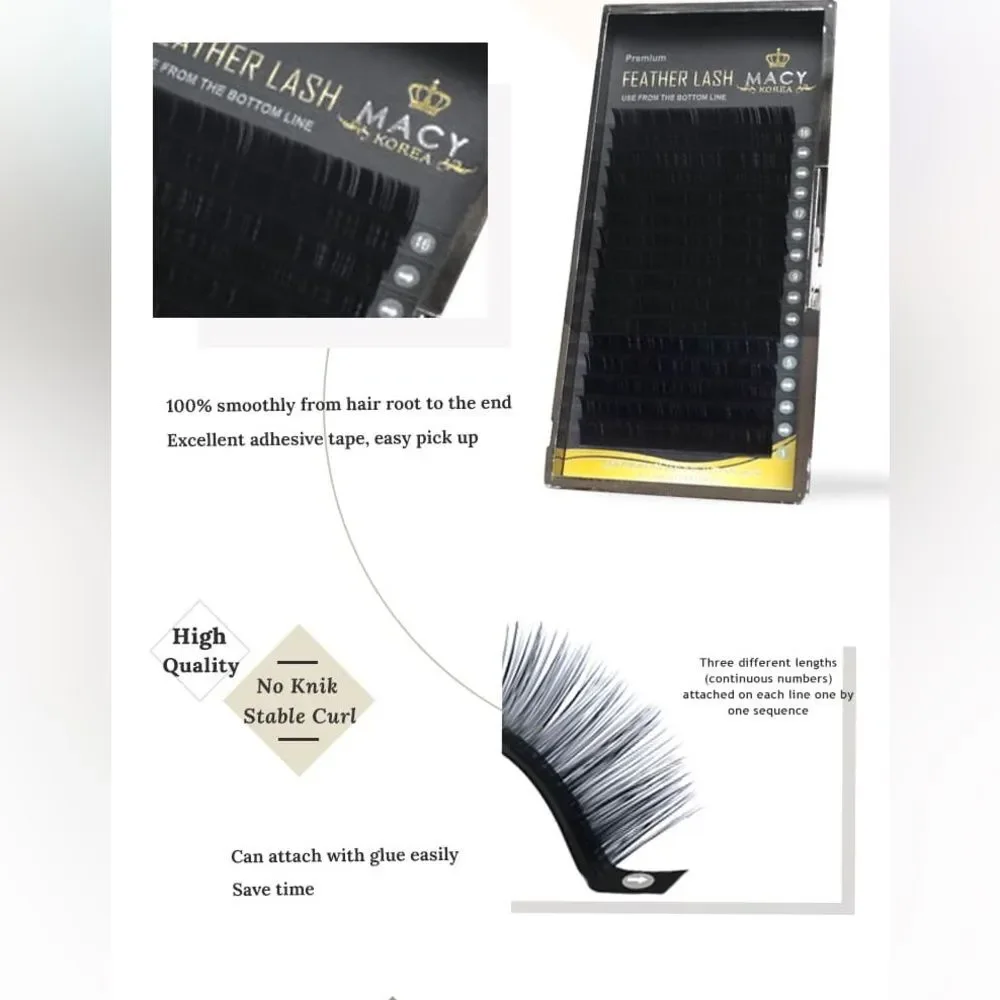 Macy Korea Eyelash Extensions SG Feather Lash (Set of 3) C/ 0.07 X7,8,9 mm